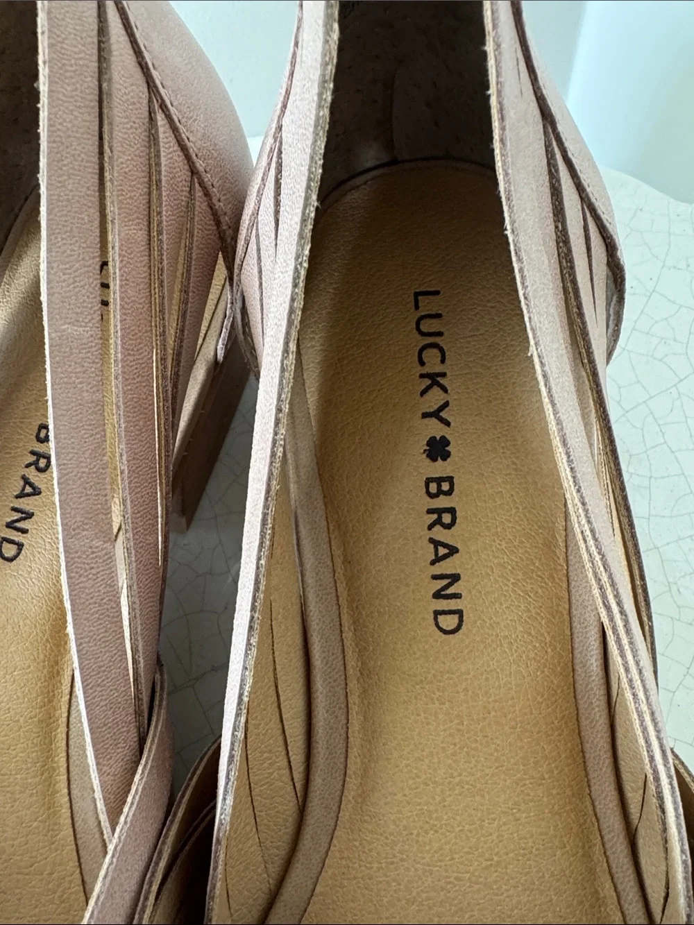 Lucky Brand Blush Pink Leather Woven Block Heel Sandals Open Toe Casual Size 9